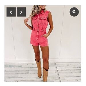BRAND NEW! Washed Red Denim Romper!
